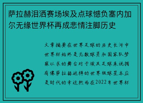 萨拉赫泪洒赛场埃及点球憾负塞内加尔无缘世界杯再成悲情注脚历史